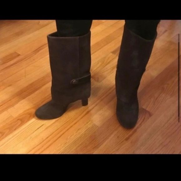 TAHARI HARPER BROWN SUEDE MID-CALF FOLD-OVER BOOTS - Picture 4 of 4